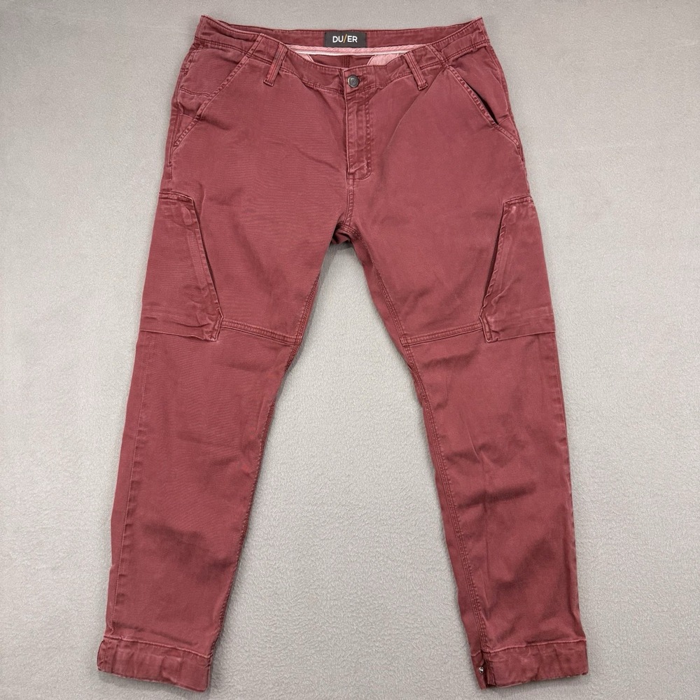 DU/ER Duer Mens 36/30 Live Free Adventure Pant Burgundy Cargo Hiking MPTH1006